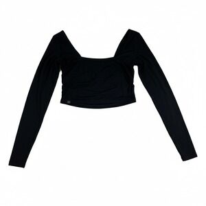 Blogilates Womens Black Long Sleeve Square Neck Crop Top Size Small Casual